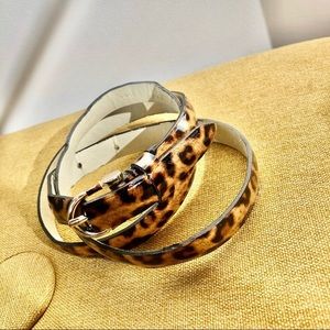 J.Crew shiny Animal Print Skinny Belt Gold w/ Detail